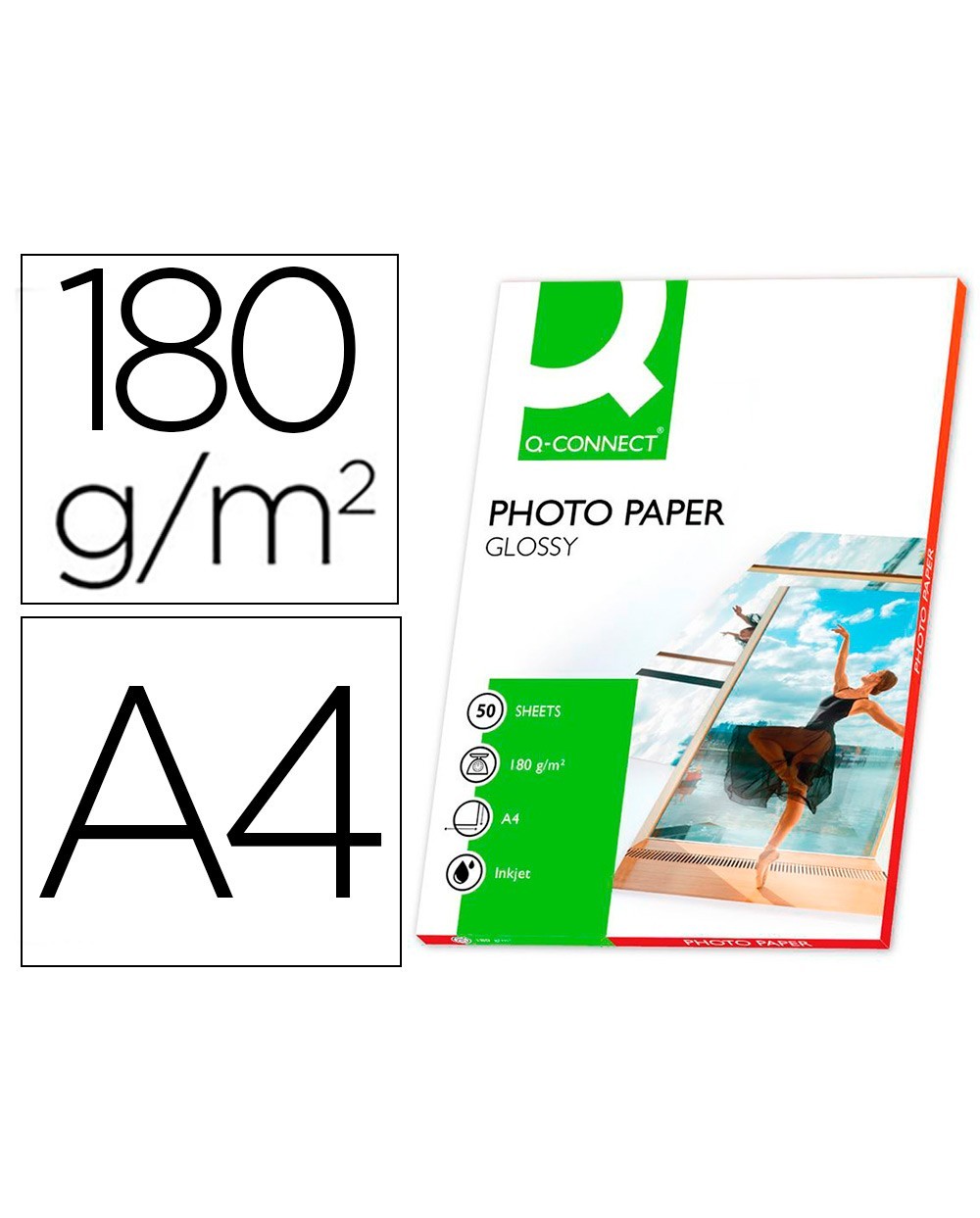 Papel q connect foto glossy din a4 alta calidad digital photo para ink jet bolsa de 50 hojas de 180 gr
