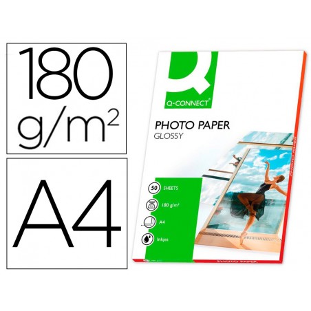 Papel q connect foto glossy din a4 alta calidad digital photo para ink jet bolsa de 50 hojas de 180 gr