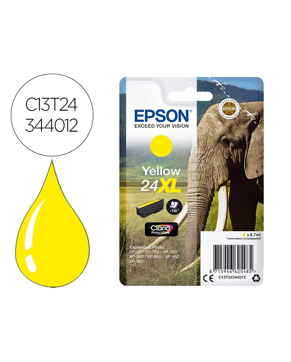 Ink jet epson claria photo hd ink amarillo 24xl