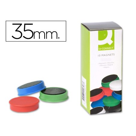 Imanes para sujecion q connect ideal para pizarras magneticas35 mm colores surtidos caja de 10 imanes
