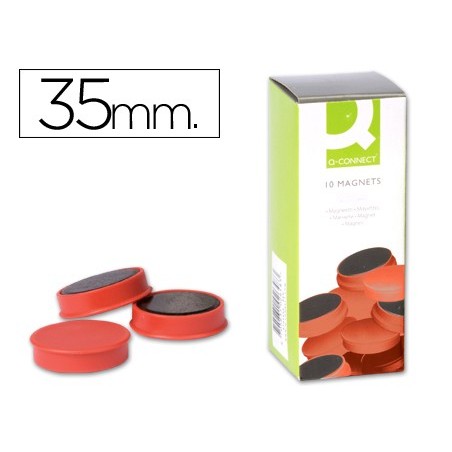 Imanes para sujecion q connect ideal para pizarras magneticas35 mm rojo caja de 10 imanes