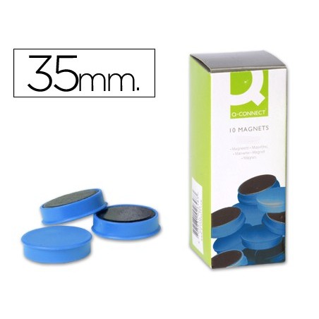 Imanes para sujecion q connect ideal para pizarras magneticas35 mm azul caja de 10 imanes
