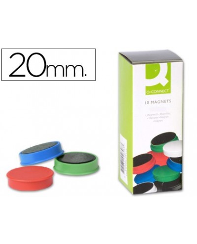 Imanes para sujecion q connect ideal para pizarras magneticas20 mm colores surtidos caja de 10 imanes