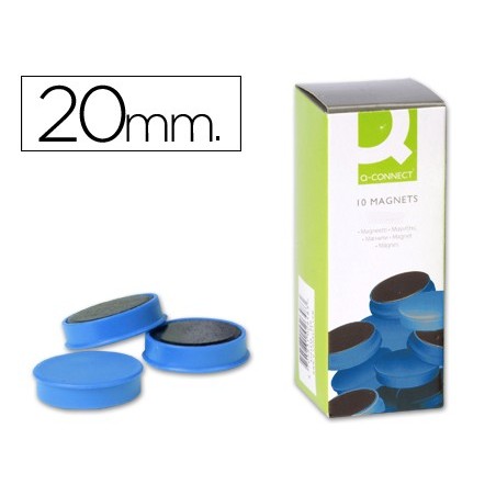 Imanes para sujecion q connect ideal para pizarras magneticas20 mm azul caja de 10 imanes