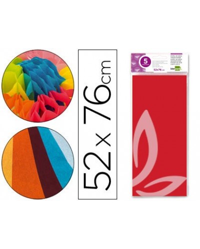 Papel seda liderpapel 52x76cm 18g m2 bolsa de 5 hojas rojo