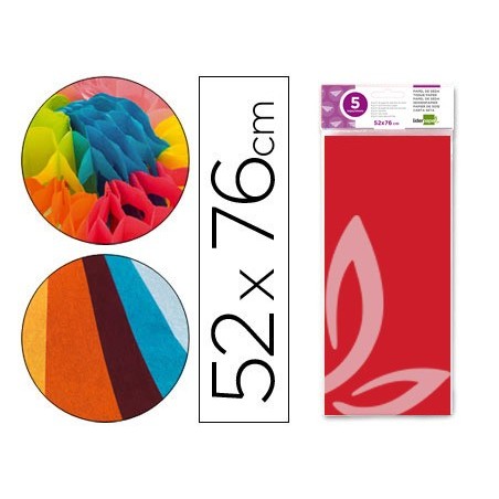 Papel seda liderpapel 52x76cm 18g m2 bolsa de 5 hojas rojo