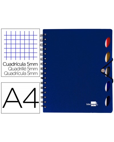 Cuaderno espiral liderpapel a4 micro executive tapa plastico 100h 80 gr cuadro 5mm 5 separadores con gomilla azul