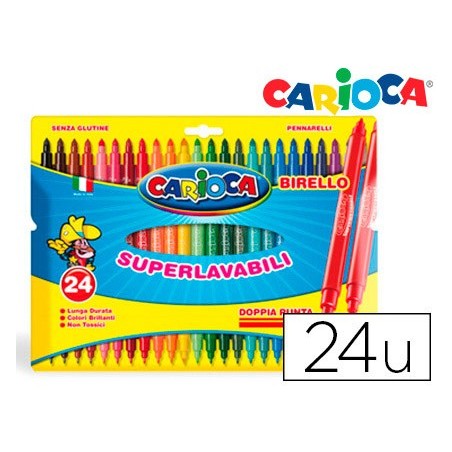 Rotulador carioca birelo bipunta caja de 24 colores