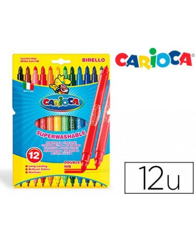 Rotulador carioca birello bipunta caja de 12 colores