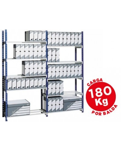 Estanteria fast paperflow metalica azul 5 estantes gris 180kg por estante 900kg por modulo 200x100x35cm base