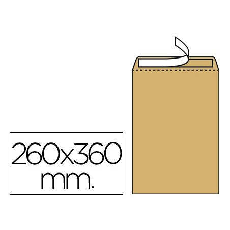 Sobre liderpapel bolsa n12 kraft folio especial 260x360mm tira de silicona caja de 250 unidades