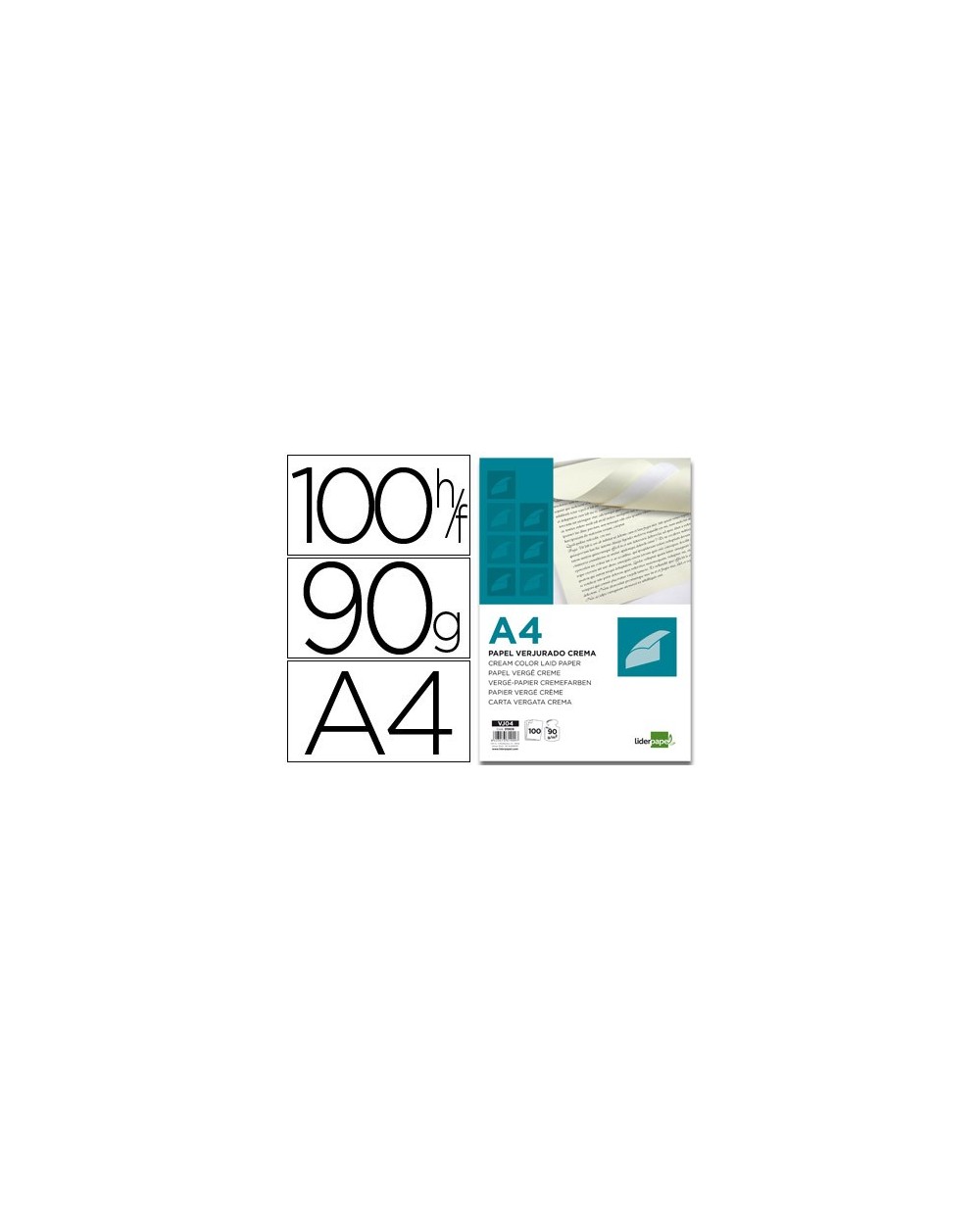 Papel verjurado liderpapel a4 90g m2 crema paquete de 100