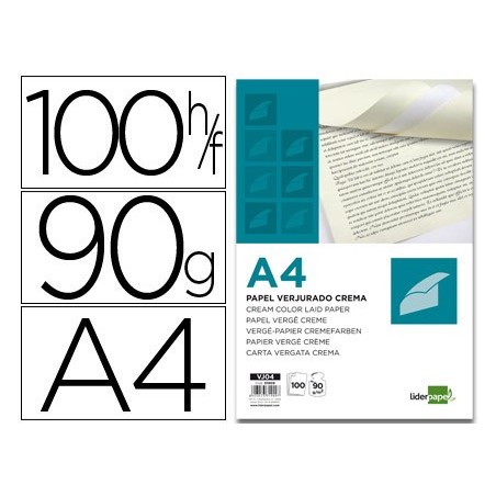 Papel verjurado liderpapel a4 90g m2 crema paquete de 100