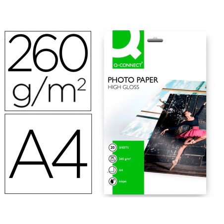 Papel q connect foto glossy kf02163 din a4 alta calidad digital photo para ink jet bolsa de 20 hojas de 260 gr