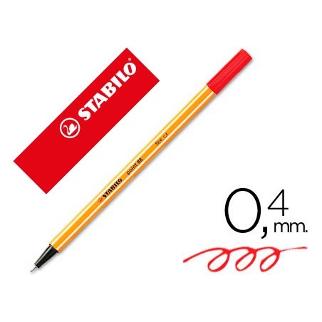 Rotulador stabilo punta de fibra point 88 rojo 04 mm