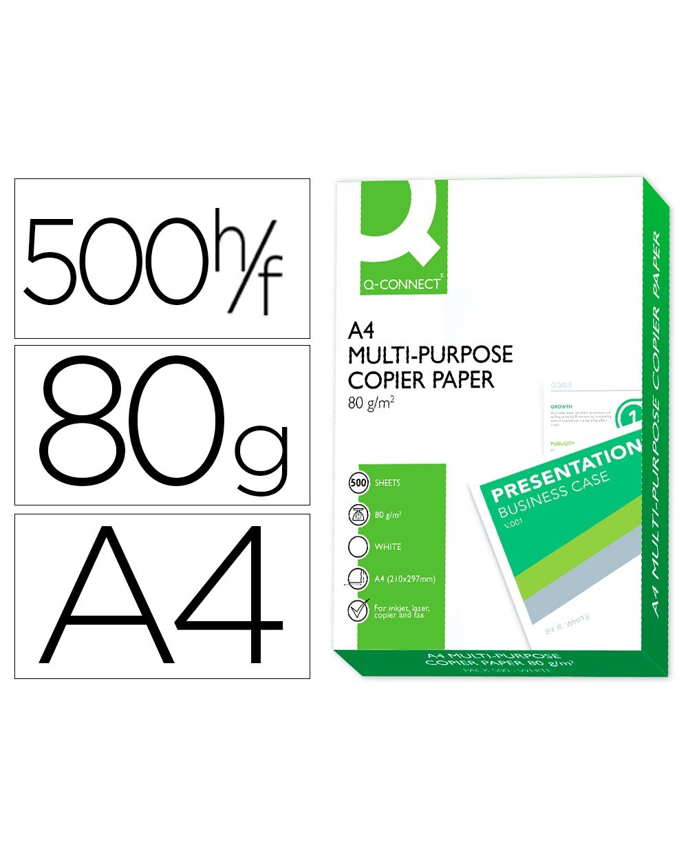 Papel fotocopiadora q connect din a4 80 gramos paquete de 500 hojas