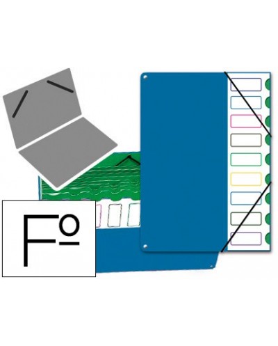 Carpeta clasificador tapa de plastico pardo folio 9 departamentos azul