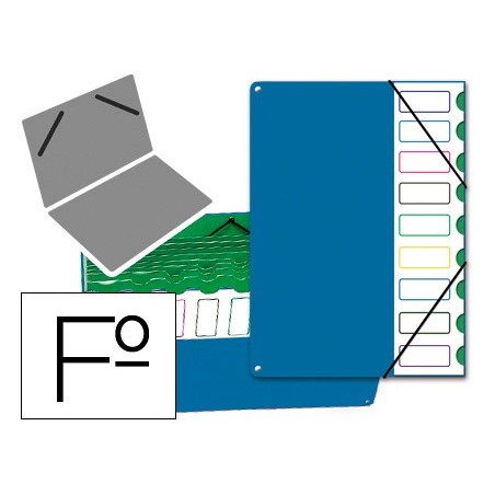 Carpeta clasificador tapa de plastico pardo folio 9 departamentos azul