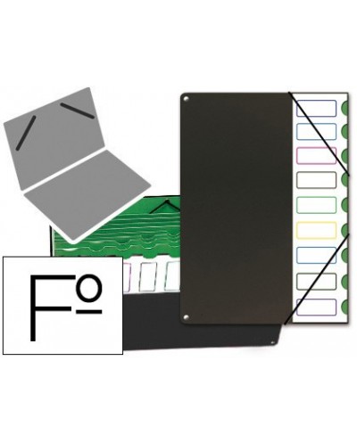 Carpeta clasificador tapa de plastico pardo folio 9 departamentos negro
