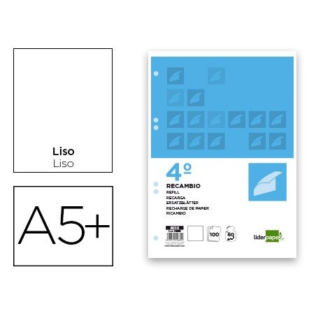 Recambio liderpapel cuarto 100 hojas 60g m2 liso sin margen 6 taladros