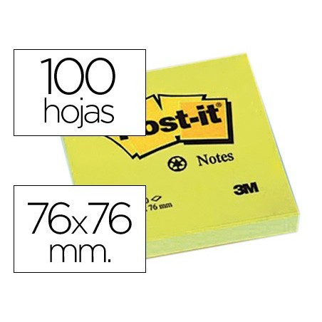Bloc de notas adhesivas quita y pon post it 76x76 mm papel reciclado amarillo
