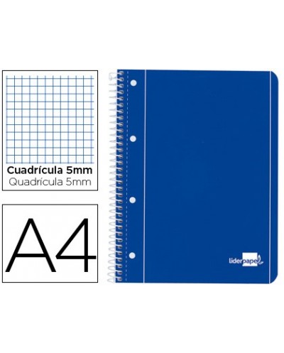 Cuaderno espiral liderpapel a4 micro serie azul tapa blanda 80h 80 gr cuadro5mm con margen 4 taladros azul