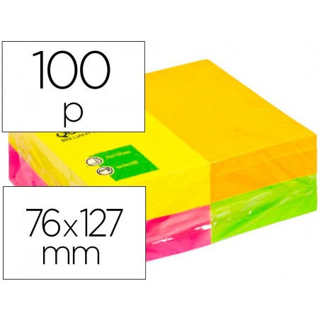 Bloc de notas adhesivas quita y pon q connect 125x75 mm con 100hojas fluorescentes pack de 12 surtidas en 4 colores