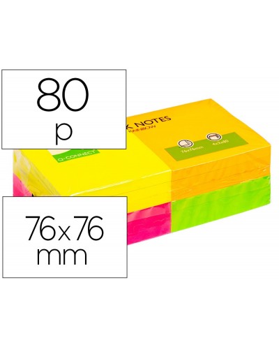 Bloc de notas adhesivas quita y pon q connect 75x75 mm con 80 hojas fluorescentes pack de 12 surtidas en 4 colores