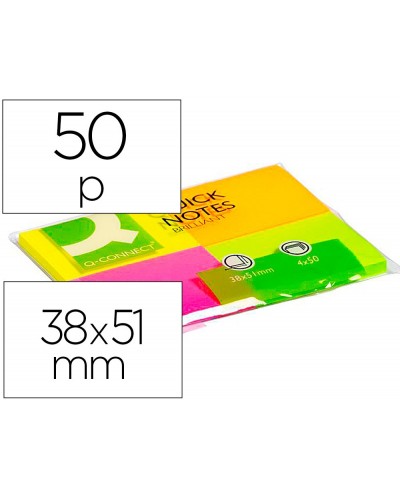 Bloc de notas adhesivas quita y pon q connect 40x50 mm con 50 hojas fluorescentes pack de 4 unidades