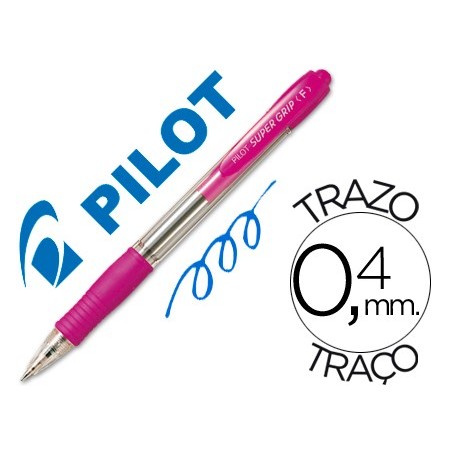 Boligrafo pilot super grip rosa retractil sujecion de caucho tinta base de aceite