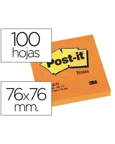 Bloc de notas adhesivas quita y pon post it 76x76 mm naranjaneon con 100 hojas