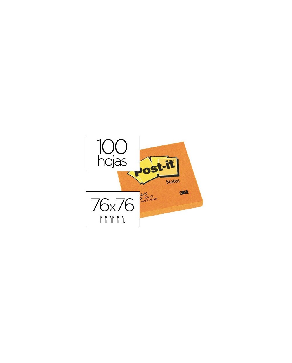 Bloc de notas adhesivas quita y pon post it 76x76 mm naranjaneon con 100 hojas