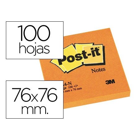 Bloc de notas adhesivas quita y pon post it 76x76 mm naranjaneon con 100 hojas