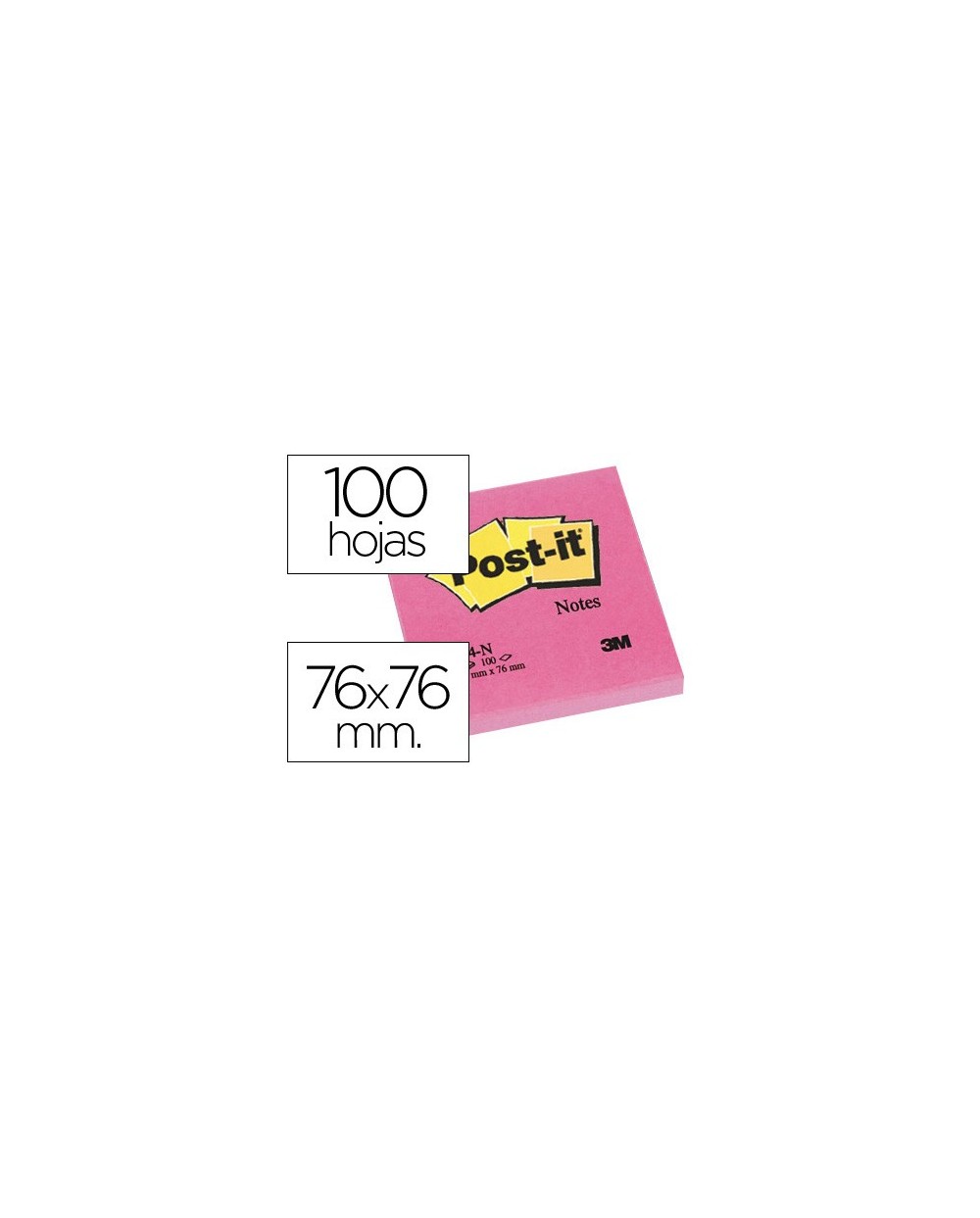 Bloc de notas adhesivas quita y pon post it 76x76 mm fucsia neon con 100 hojas