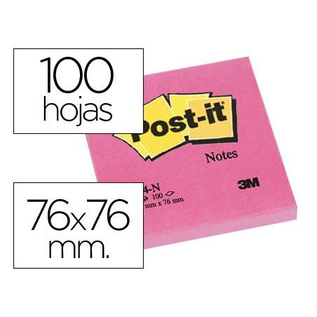 Bloc de notas adhesivas quita y pon post it 76x76 mm fucsia neon con 100 hojas