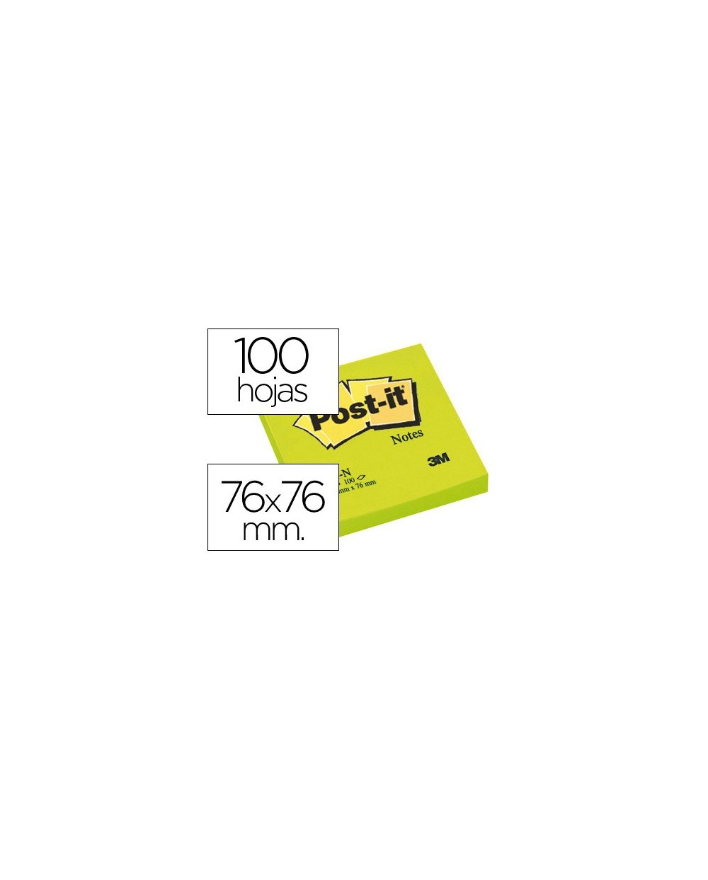 Bloc de notas adhesivas quita y pon post it 76x76 mm verde neon con 100 hojas