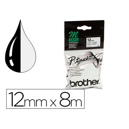 Cinta brother mk 231 blanco negro 12mm longitud 8 mt