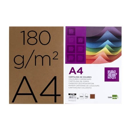 Cartulina liderpapel a4 180g m2 marron paquete de 100