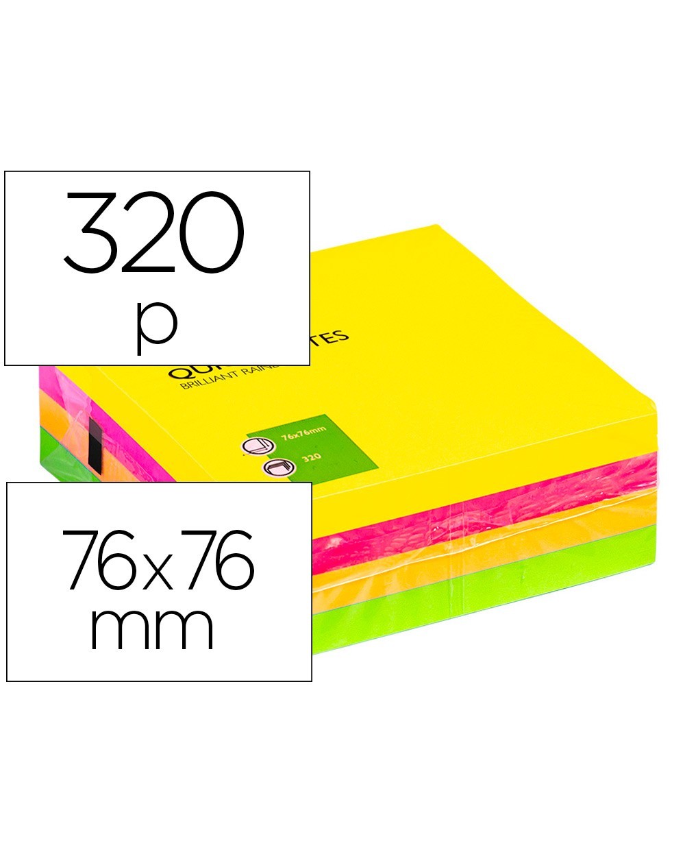 Bloc de notas adhesivas quita y pon q connect 75x75 mm fluorescente con 320 hojas