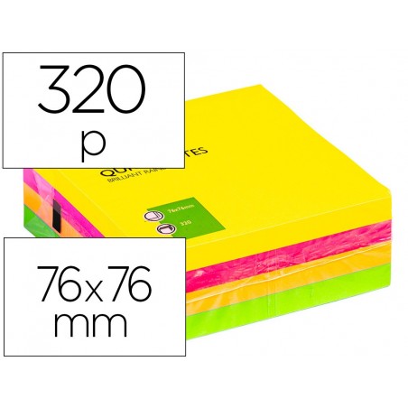 Bloc de notas adhesivas quita y pon q connect 75x75 mm fluorescente con 320 hojas