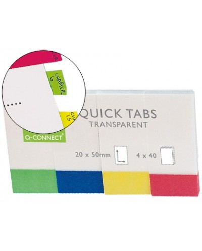 Banderitas separadoras q connect 25x45 mm transparentes y color pack de 4 con 40 hojas
