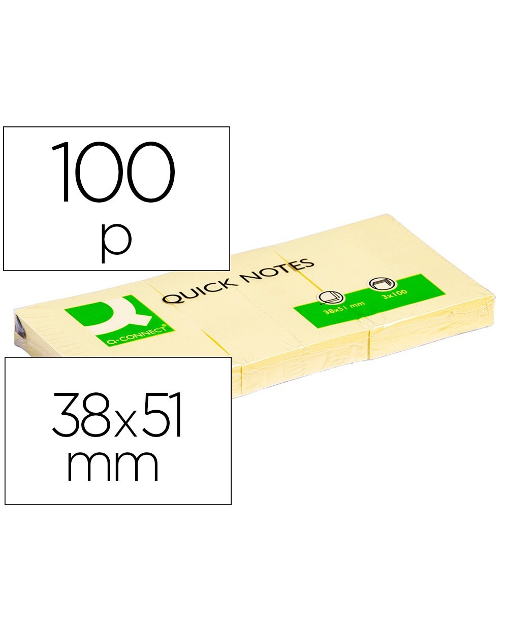 Bloc de notas adhesivas quita y pon q connect 38x51 mm con 100 hojas