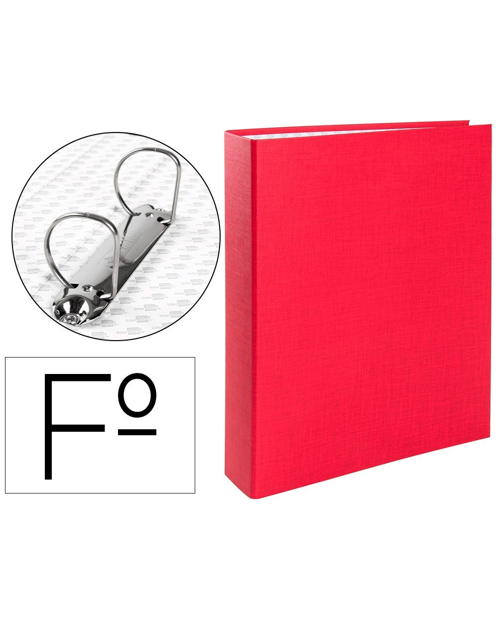 Carpeta de 2 anillas 40mm mixtas liderpapel folio carton forrado paper coat plastico roja
