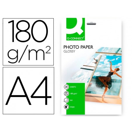 Papel q connect foto glossy kf01103 din a4 digital photo para ink jet bolsa de 20 hojas de 180 gr