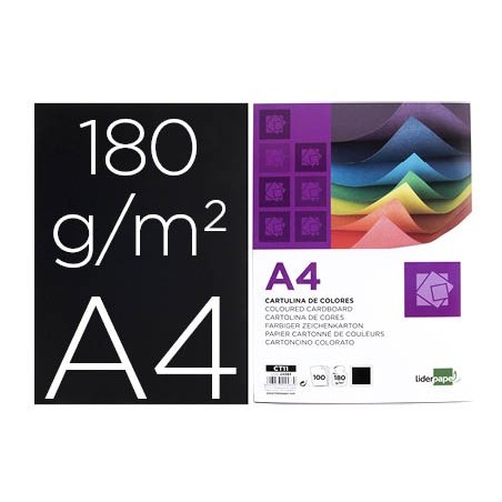 Cartulina liderpapel a4 180g m2 negro paquete de 100