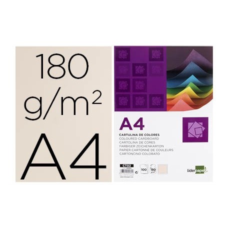 Cartulina liderpapel a4 180g m2 crema paquete de 100