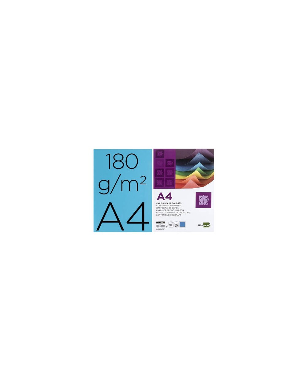 Cartulina liderpapel a4 180g m2 azul paquete de 100