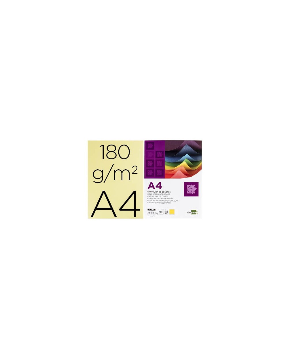 Cartulina liderpapel a4 180g m2 amarillo paquete de 100