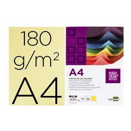 Cartulina liderpapel a4 180g m2 amarillo paquete de 100