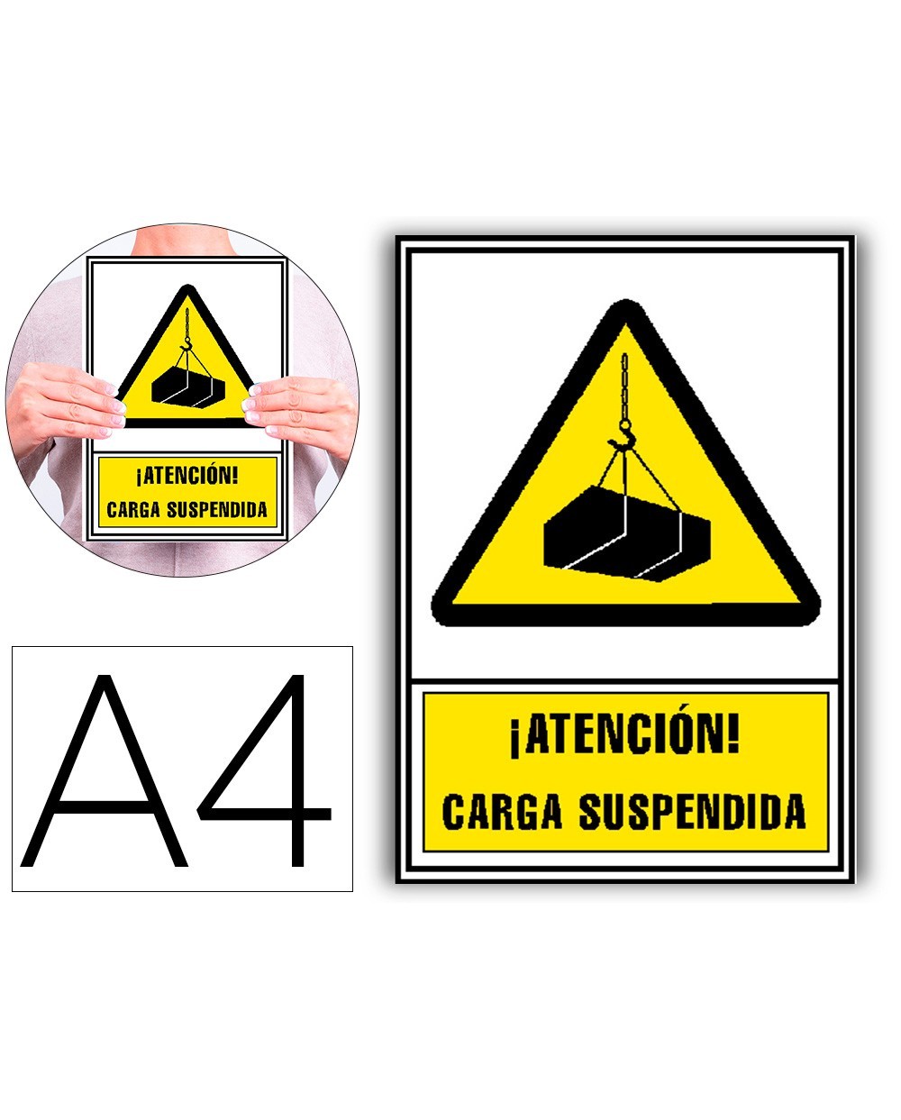 Pictograma archivo 2000 atencion carga suspendida pvc amarillo luminiscente 210x297 mm